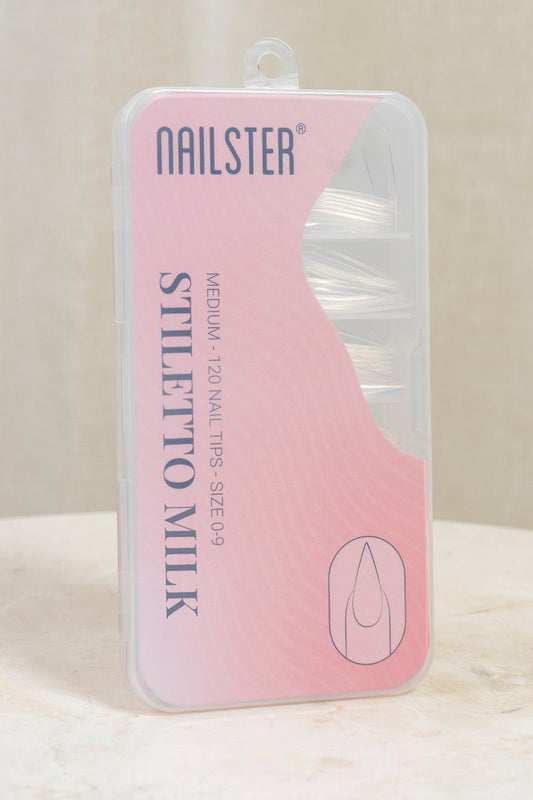 Stiletto Medium Milk Tipper (120 stk) | Nailster Denmark